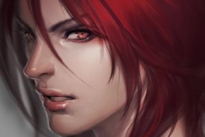 league of legends, Game, Red, Hair, Red, Eyes, Face