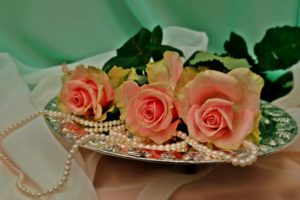 pearls, Bouquet, Roses, Weddings