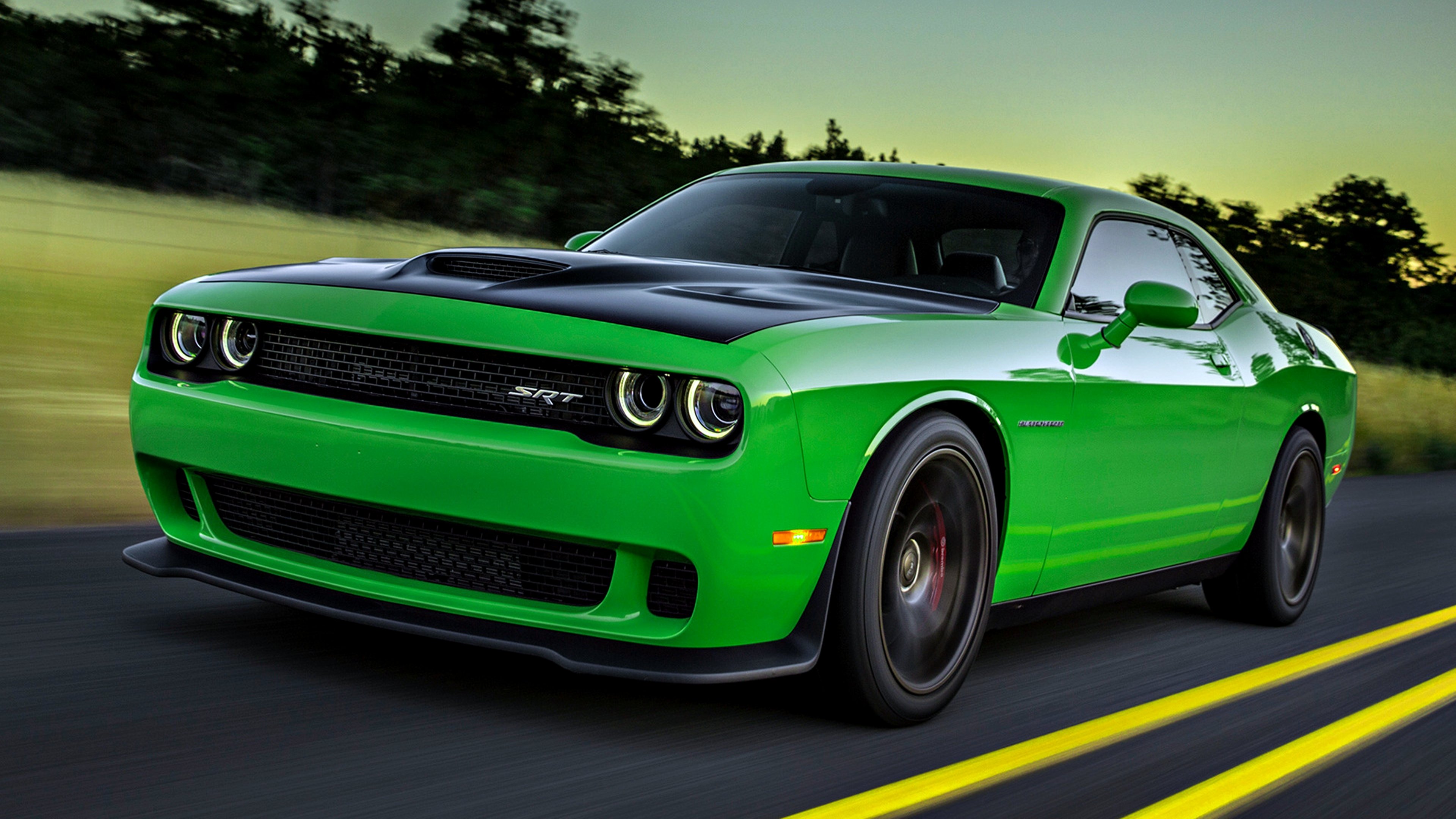 2015, Dodge, Challenger, Srt, Hellcat, Cars, Motors, Road, Speed, Landscape, Green Wallpaper