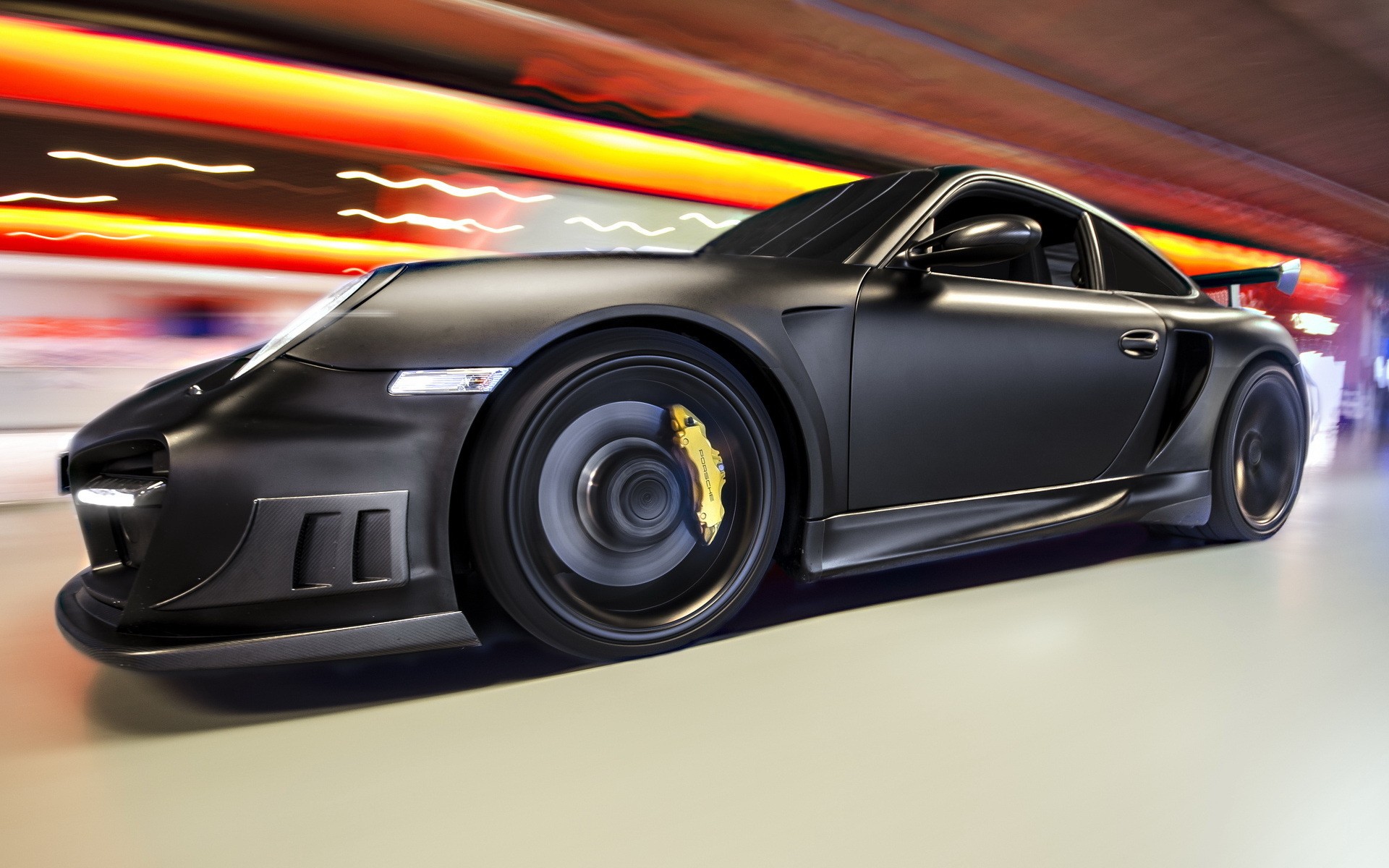 porsche, Techart, Gt, R, Street, Black, Super, Car, Tuning, Speed, Blur, Lights Wallpaper