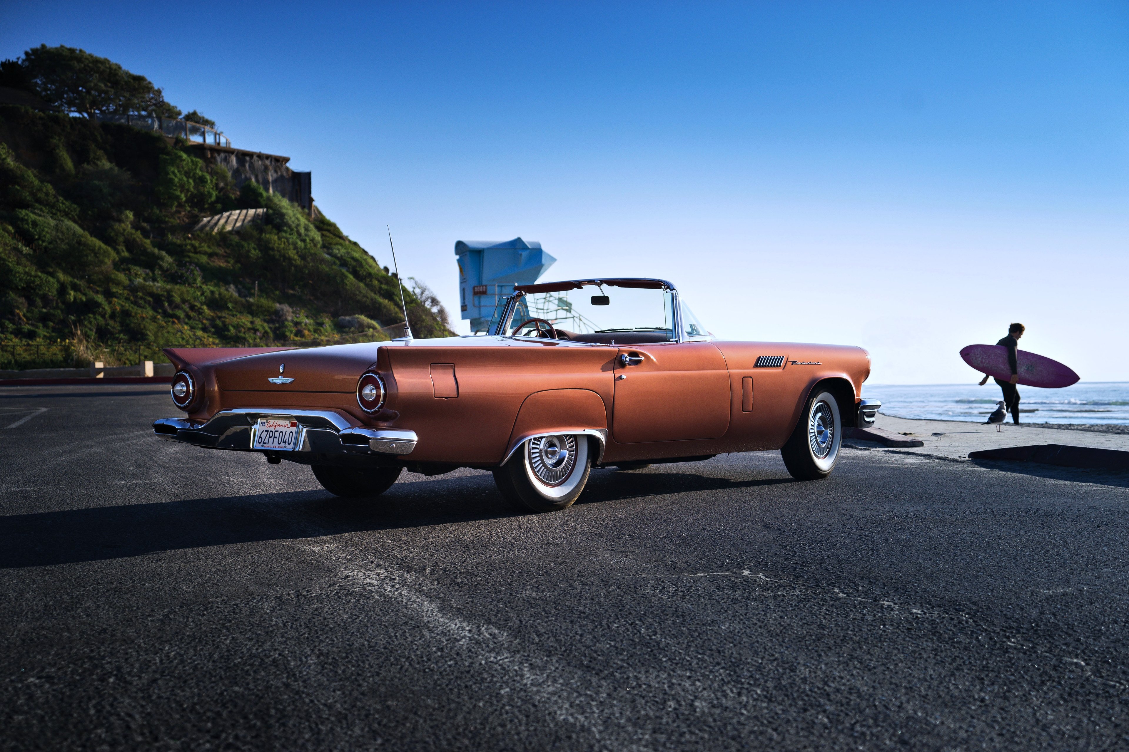 1957, Thunderbird, T bird, Special, Supercharged, Ford, Thunderbird, Classic, Road, Cars, Old, Beaches, Landscape, Sea Wallpaper