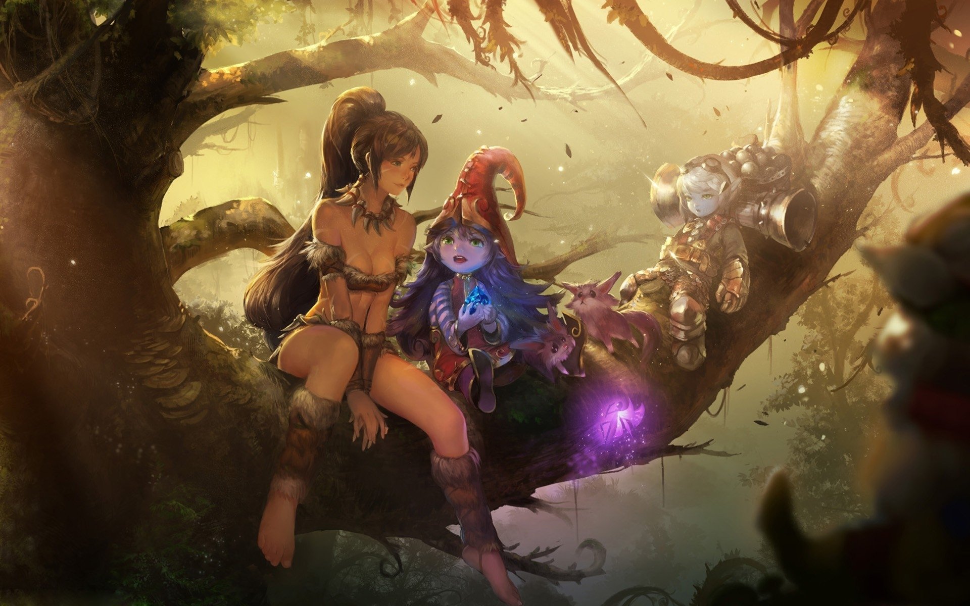 games,  , Nidalee, Tristana, League, Of, Legends, Barefoot, Fantasy, Art, Drawing Wallpaper