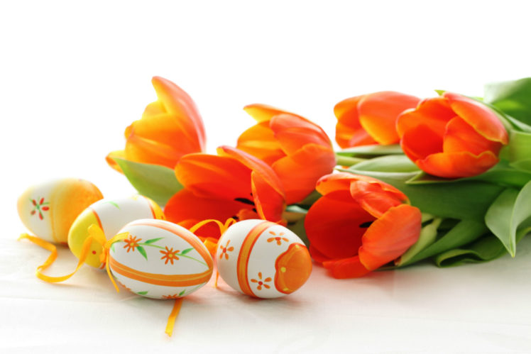holidays, Easter, Tulips, Eggs, Orange HD Wallpaper Desktop Background
