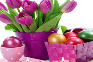 holidays, Easter, Tulips, Eggs, Violet