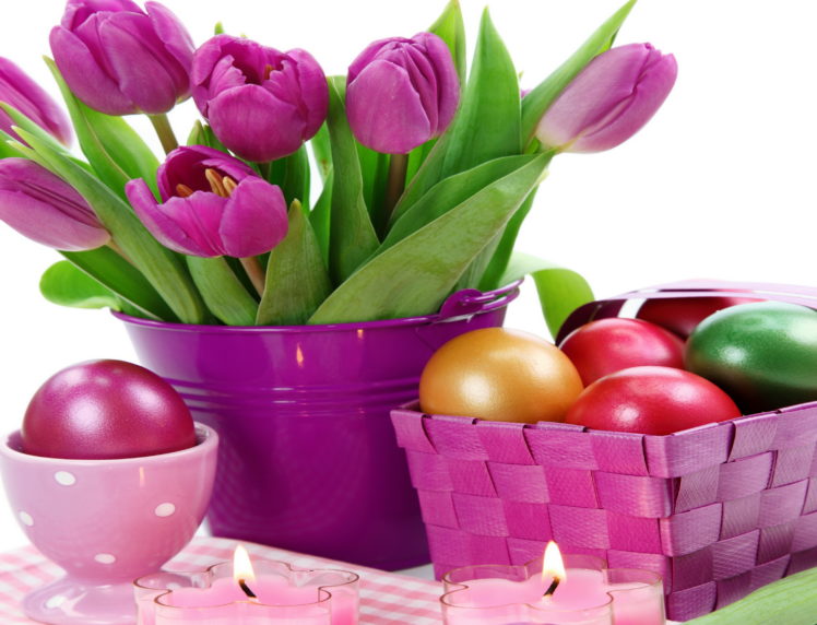holidays, Easter, Tulips, Eggs, Violet HD Wallpaper Desktop Background