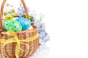 holidays, Easter, Wicker, Basket, Eggs, Ribbon