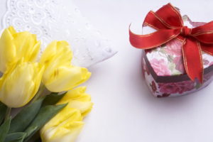 tulips, Yellow, Gifts, Heart, Ribbon, Flowers, Easter