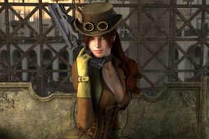 women, Guns, Redheads, Cleavage, Steampunk, League, Of, Legends, Corset, Tophat, Miss, Fortune