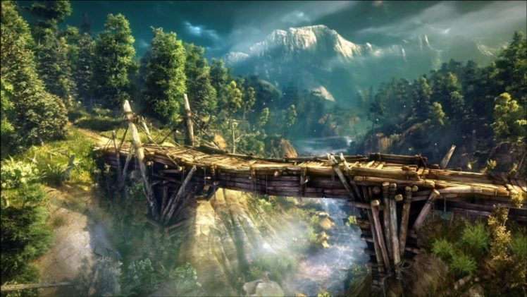 the, Witcher, 2, Assassins, Of, Kings, Bridge, River, Forest, Mountain HD Wallpaper Desktop Background