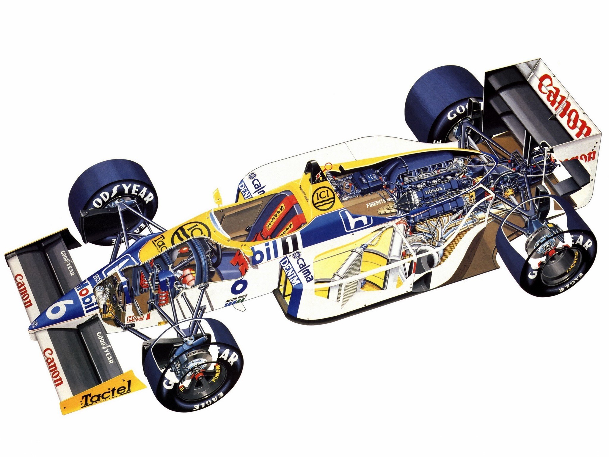formula, One, Sportcars, Cutaway, Technical, Williams, Fw11, 1986 Wallpaper