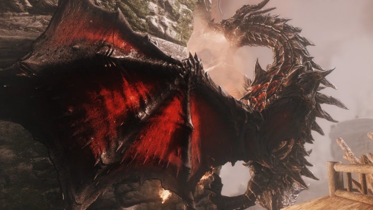 games,  , Skyrim, Red, Dragon HD Wallpaper Desktop Background