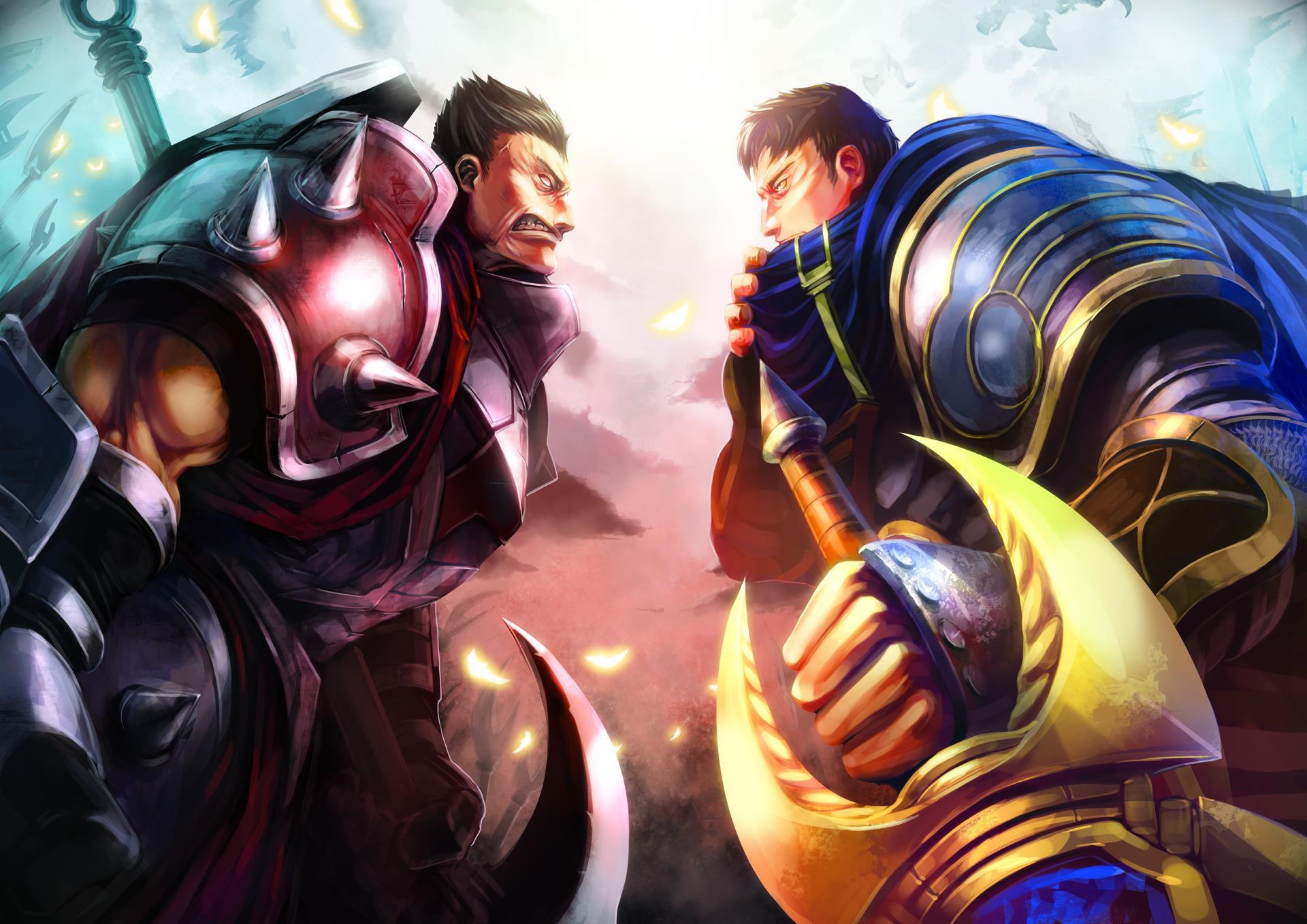 league, Of, Legends, Garen, Darius, Fantasy, Warriors, Weapons, Swords Wallpaper