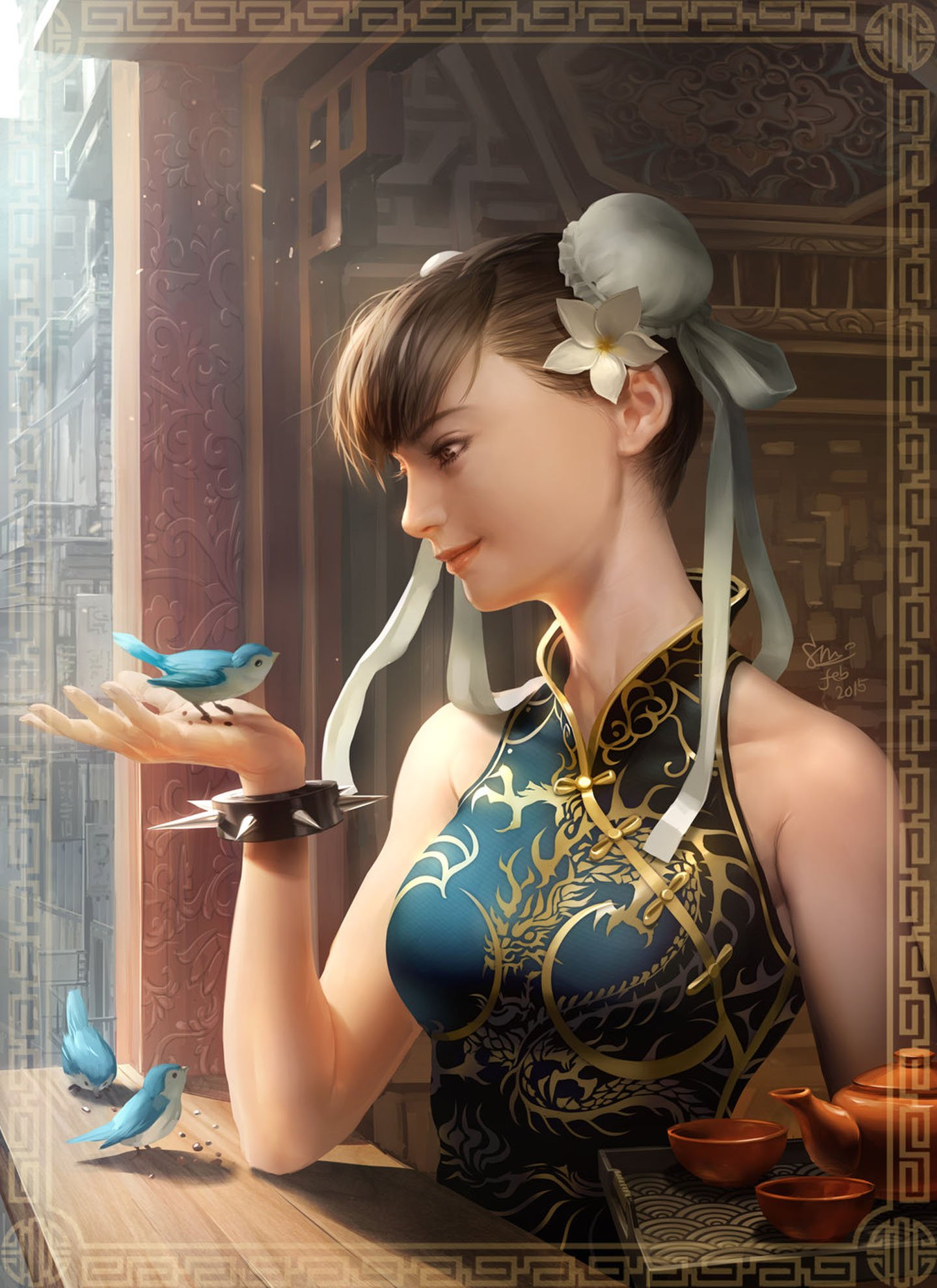 character, Chun li, Street, Fight, Game, Girl, Bird, Realistic Wallpaper