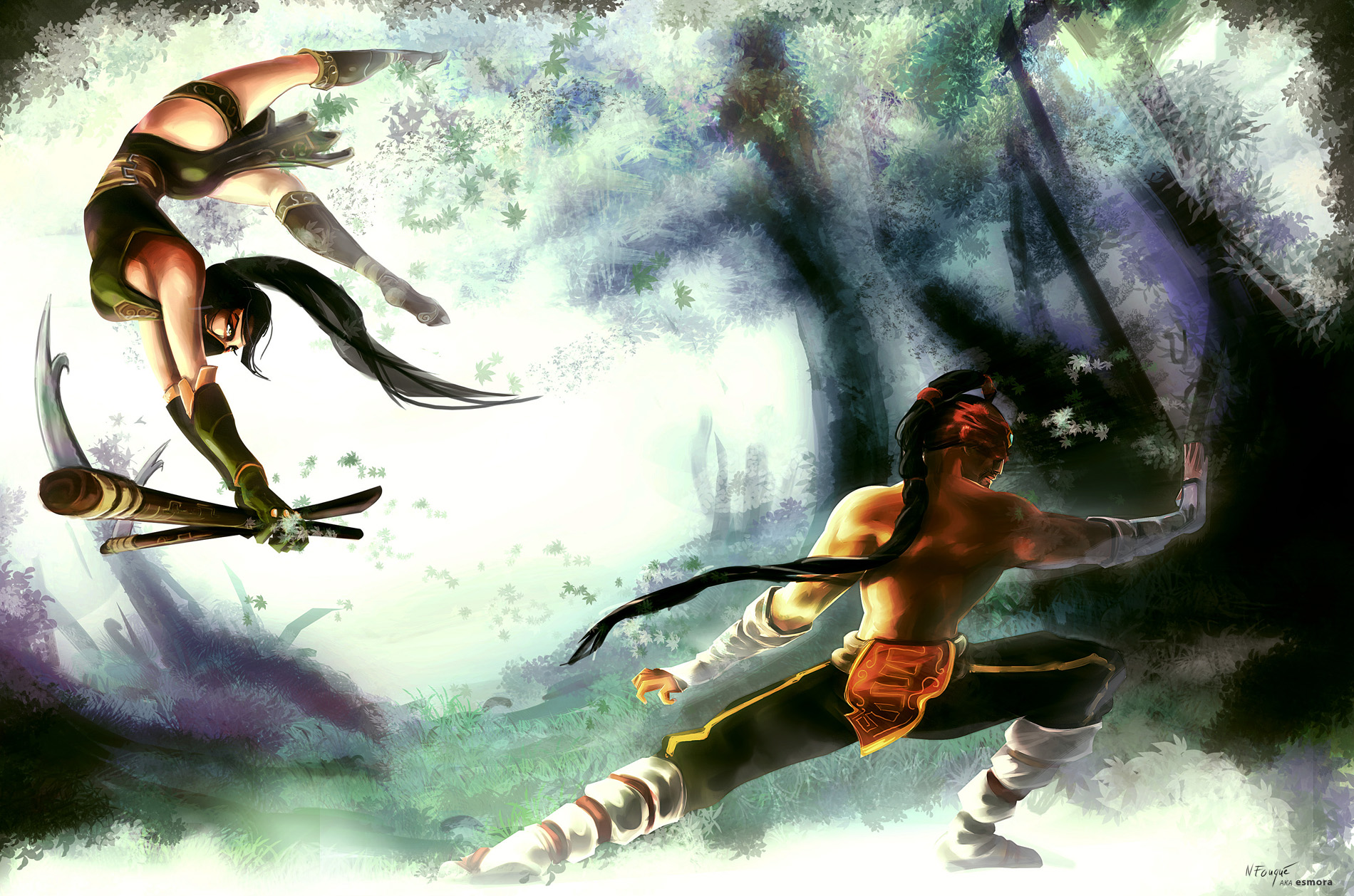 league, Of, Legends, Akali, Lee, Sin, Fantasy, Warriors, Weapons Wallpaper