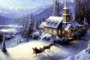 house, Winter, Snow, Sledge, Card, New, Year, Christmas