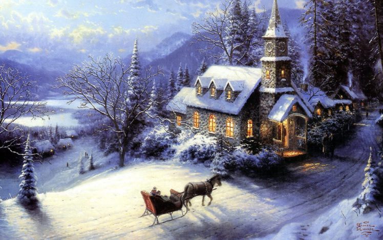 house, Winter, Snow, Sledge, Card, New, Year, Christmas HD Wallpaper Desktop Background