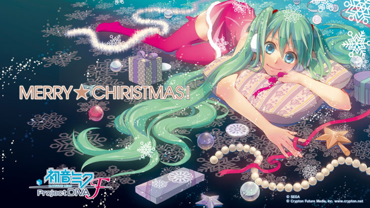 christmas, Hatsune, Miku, Jpeg, Artifacts, Project, Diva, Vocaloid HD Wallpaper Desktop Background