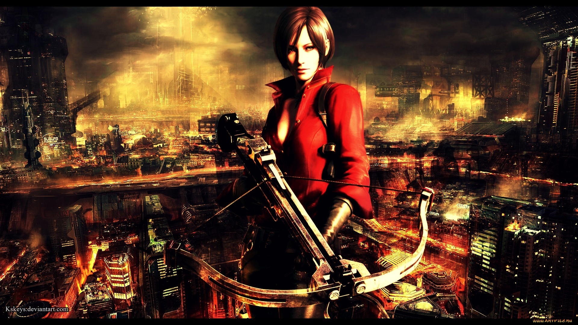 city, Crossbow, Resident, Evil, Ada, Wong Wallpaper