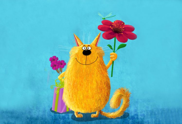 art, Painting, Cat, Flower, Gift HD Wallpaper Desktop Background