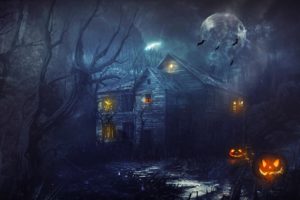 halloween, Dark, House, Moon, Tree, Forest