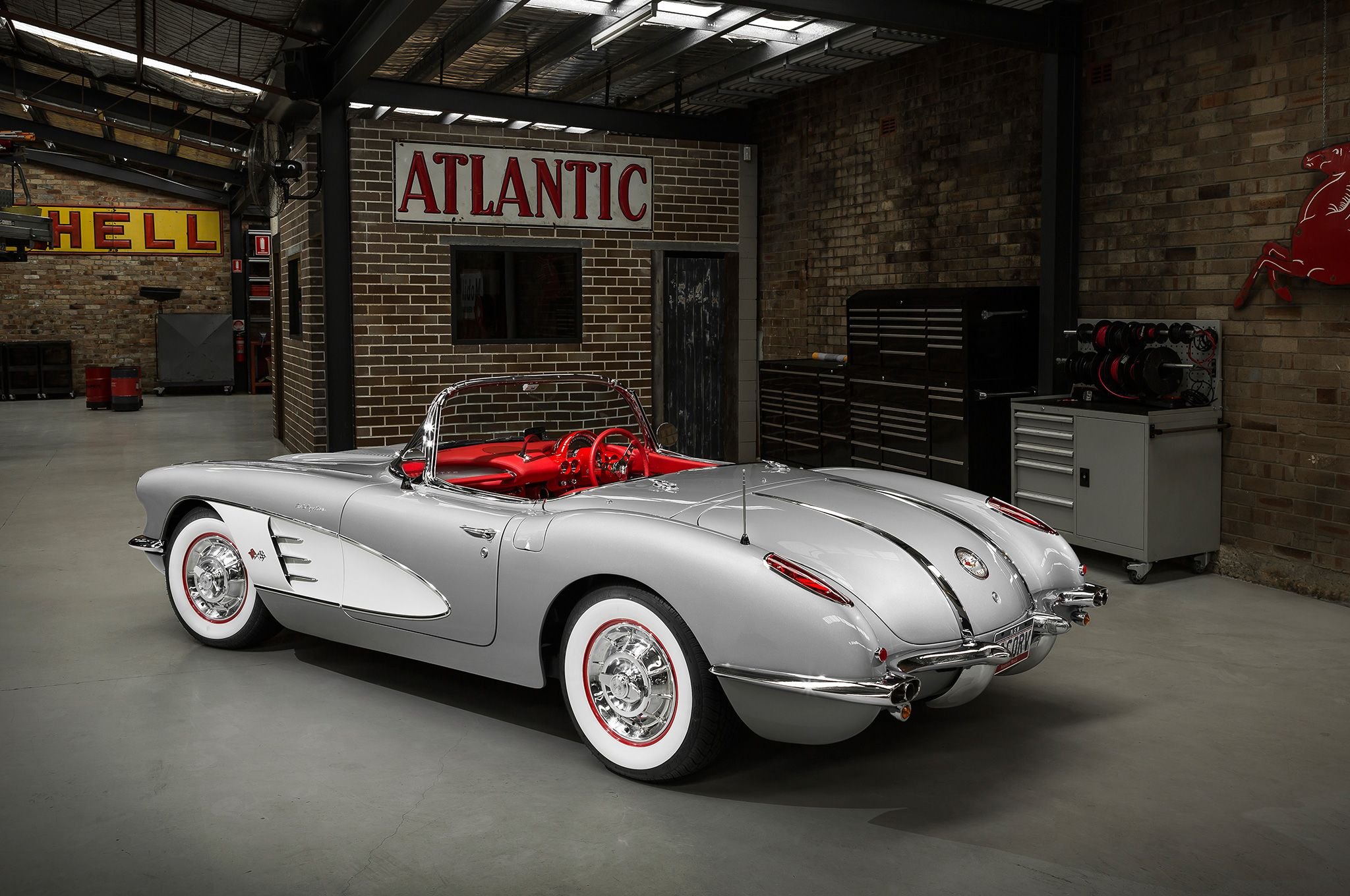 1958, Chevy, Corvette,  c1 , Cars, Classic, Convertible, White Wallpaper