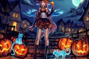 bruja, Halloween, Calabaza, Gatos
