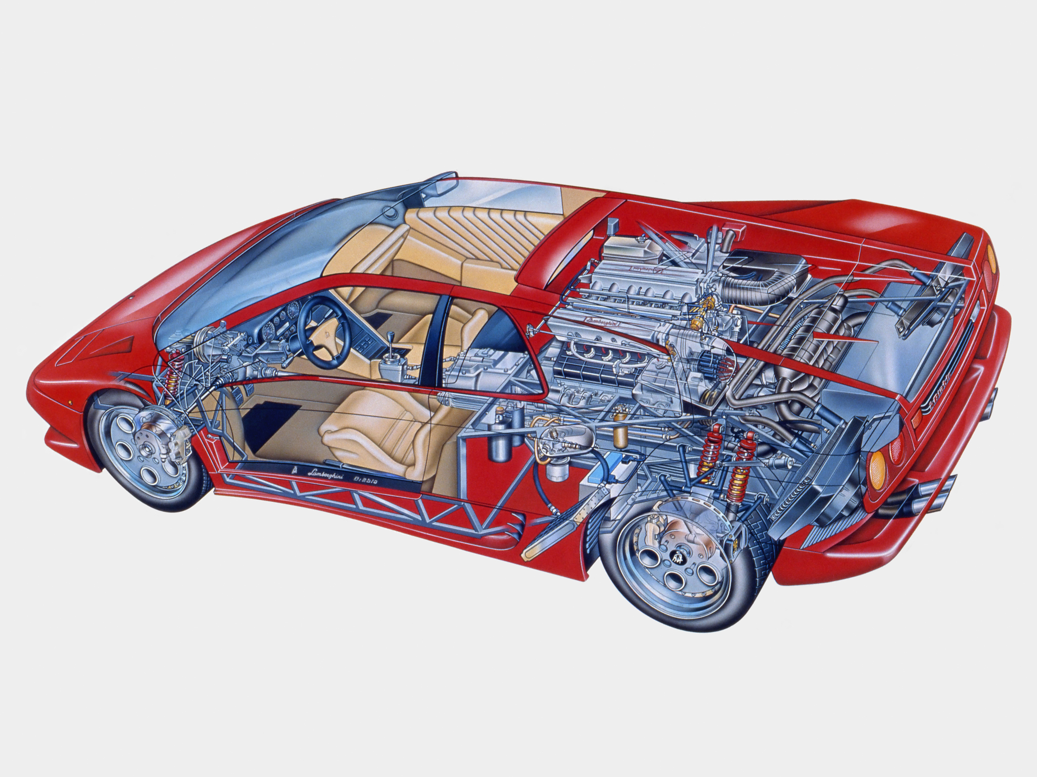 1993, Lamborghini, Diablo vt, Diablo, Supercar, Supercars, Interior, Engine, Engines Wallpaper
