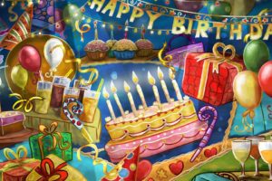 happy, Birthday, Present, Balloons, Cake, Cocktails