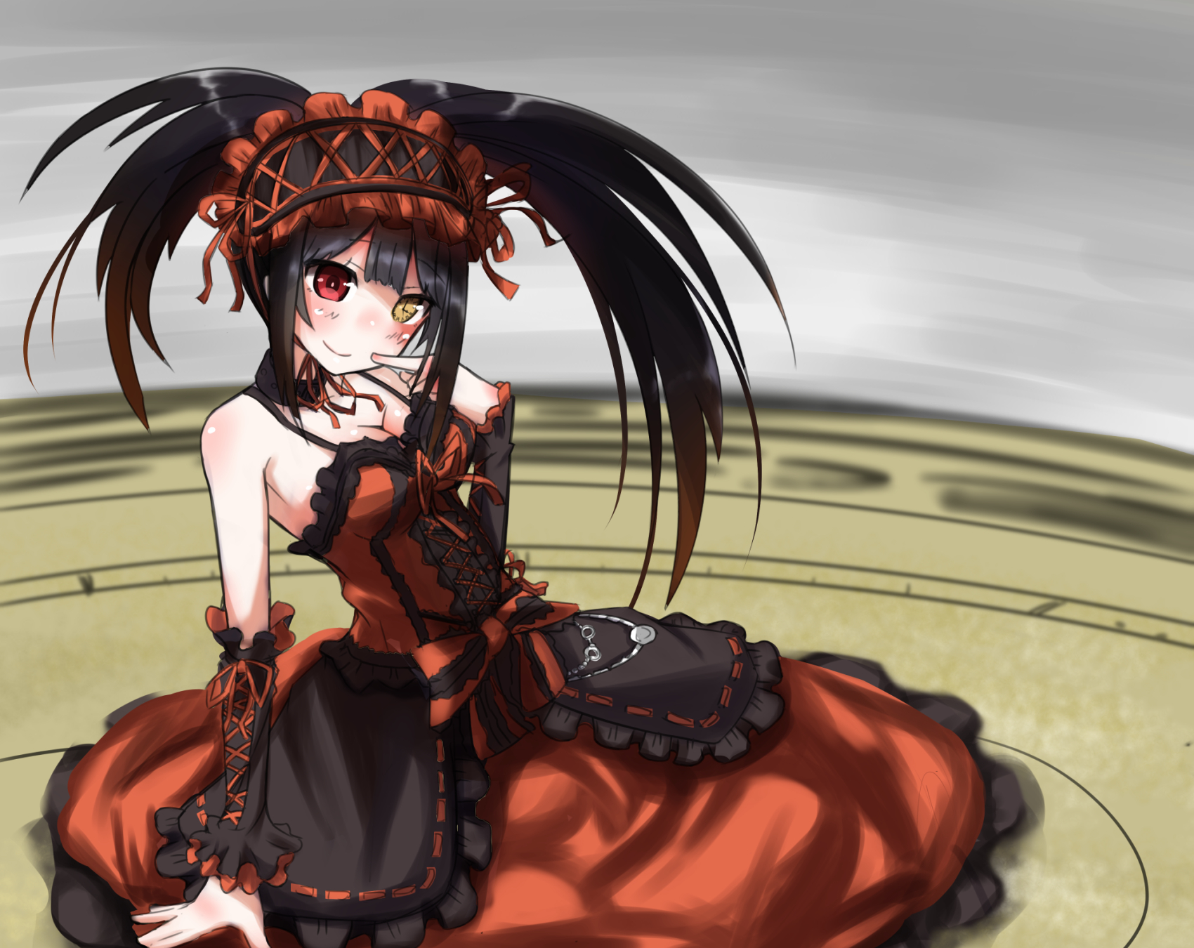 date A Live Bicolored Eyes Black Hair Chawa Cleavage Dress  