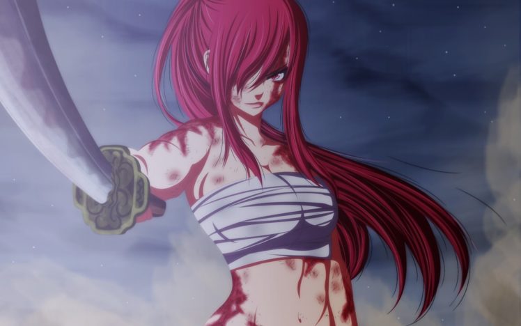 fairy, Tale, Of, The, Tail, Erza, Scarlet, Fairy, Tail, Art, Anime, Sword, Red, Hair HD Wallpaper Desktop Background