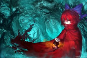 touhou, Blue, Bow, Cape, Forest, Red, Eyes, Red, Hair, Ribbons, Sekibanki, Short, Hair, Tagme, Touhou, Tree
