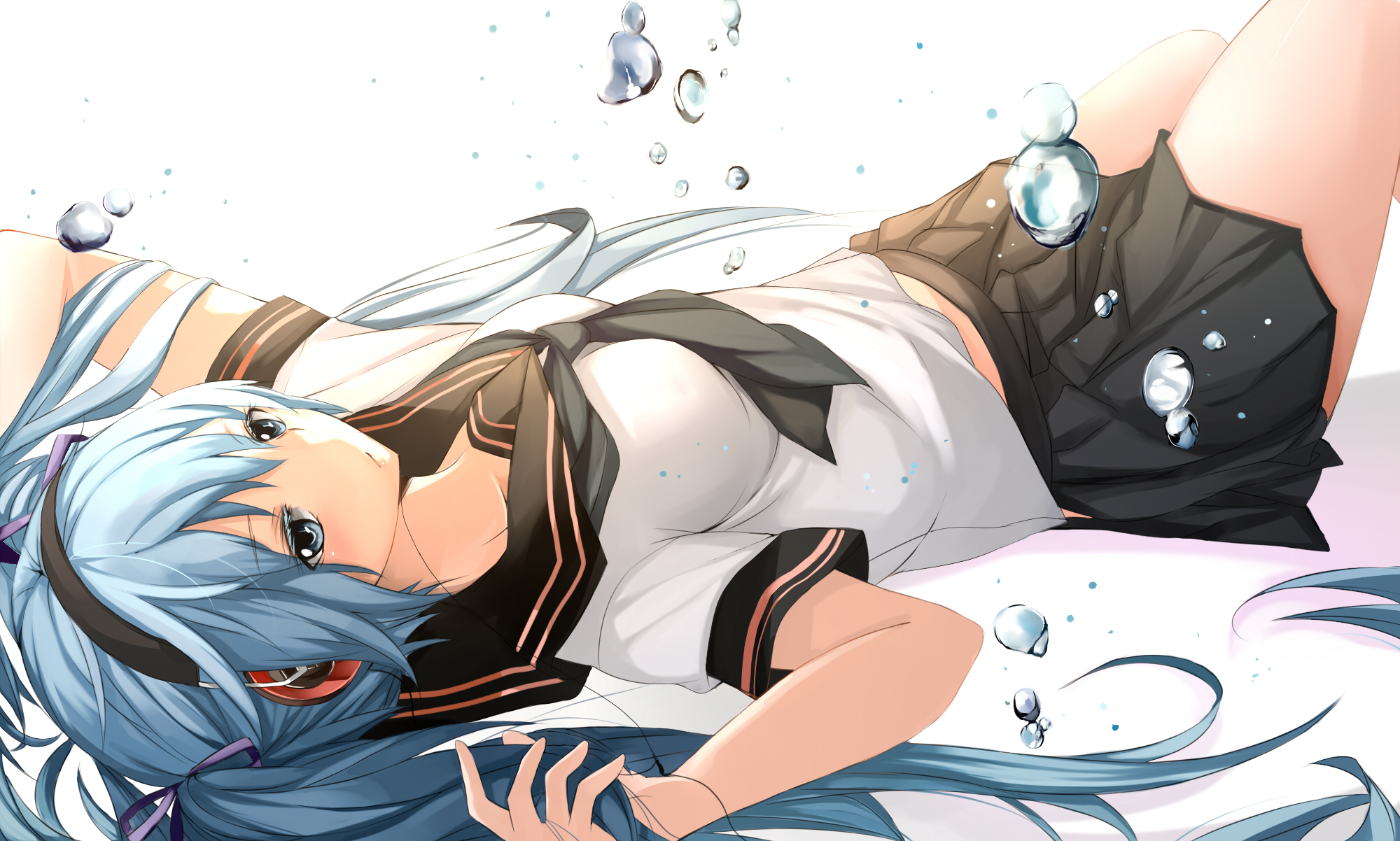 vocaloid, Bottle, Miku, Bubbles, Hatsune, Miku, Seifuku Wallpaper