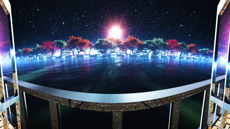 3d, Original, Scenic, Sky, Stars, Tree, Water, Y k HD Wallpaper Desktop Background