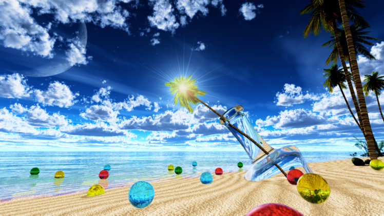 original, Beach, Clouds, Moon, Original, Scenic, Sky, Summer, Tree, Water, Y k HD Wallpaper Desktop Background
