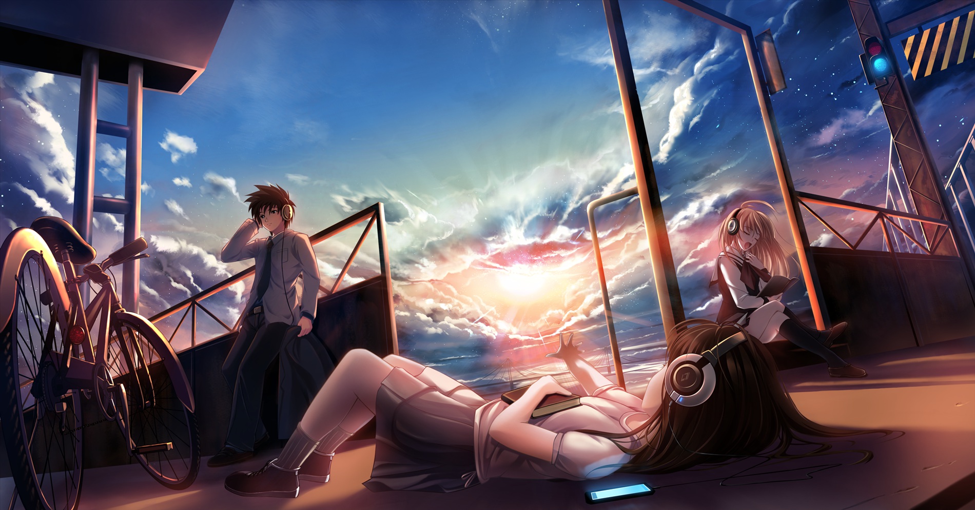 original, Bicycle, Book, Clouds, Headphones, Original, Phone, Sky, Stars, Tie, Zuppon Wallpaper