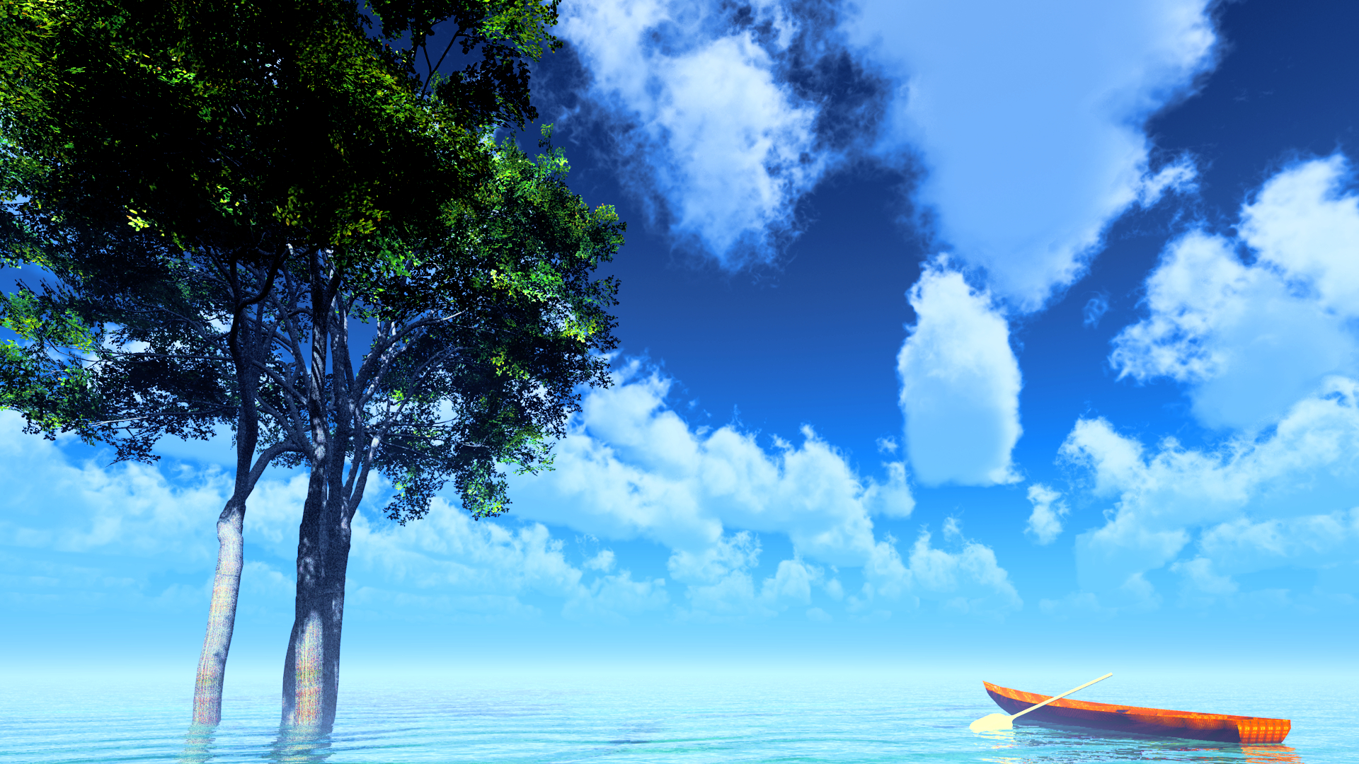 original, Boat, Clouds, Original, Scenic, Sky, Summer, Tree, Water, Y k Wallpaper