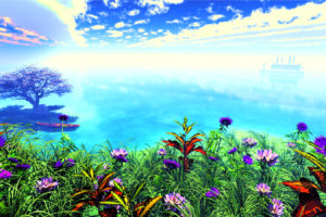 original, Boat, Clouds, Flowers, Grass, Landscape, Original, Scenic, Sky, Tree, Water, Y k