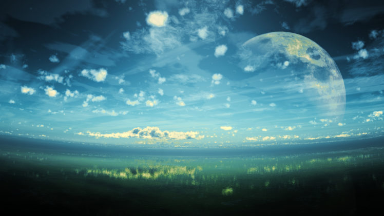 original, Clouds, Grass, Moon, Original, Scenic, Sky, Y k HD Wallpaper Desktop Background