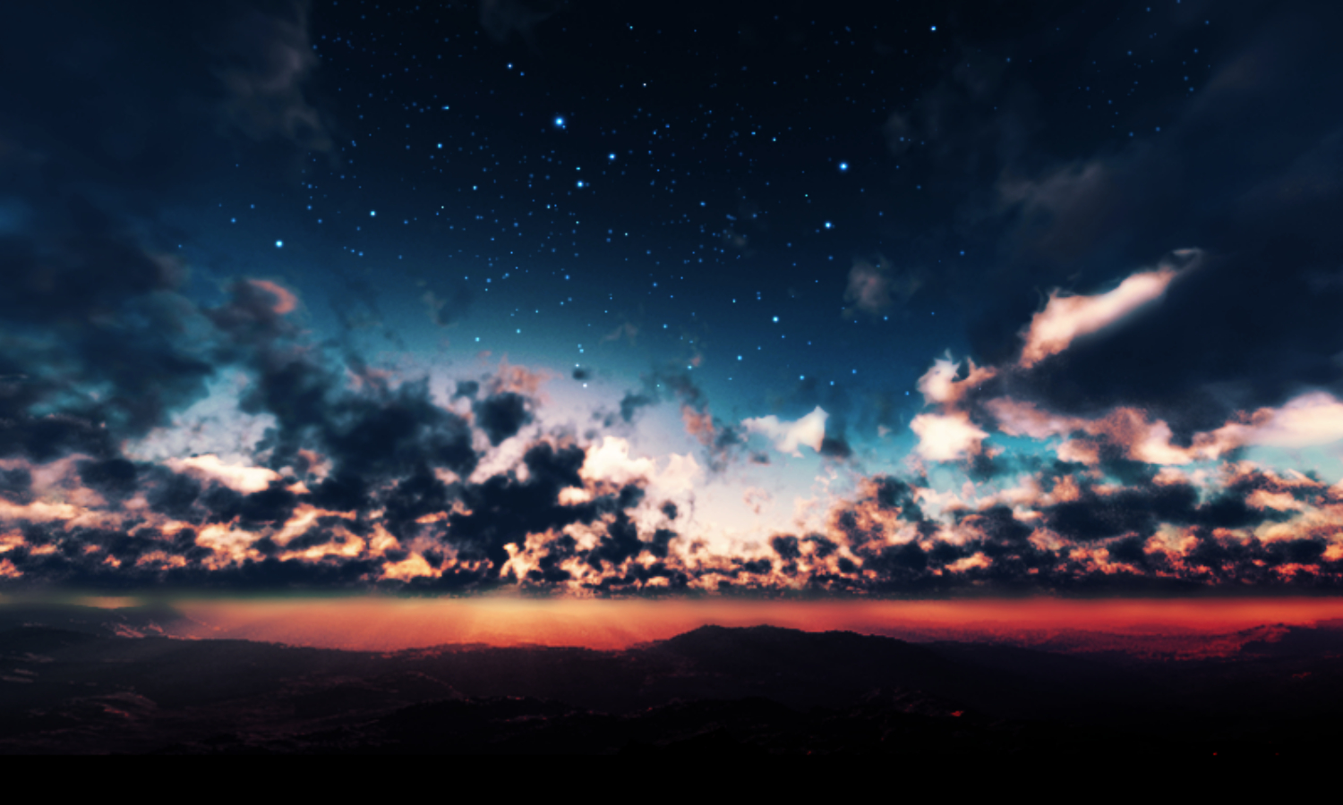 original, Clouds, Landscape, Night, Original, Scenic, Sky, Stars, Sunset, Y k Wallpaper