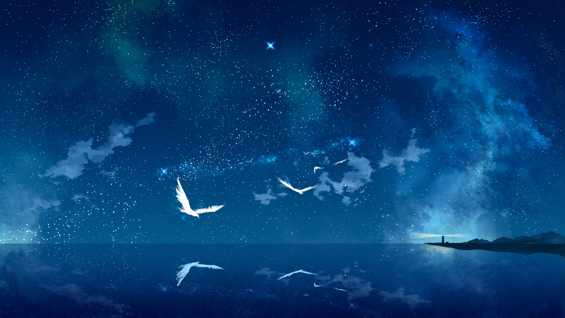 original, Animal, Bird, Night, Original, Scenic, Sky, Stars, Tokumu, Kyuu, Water, Reflection, Mood, Bokeh Wallpaper
