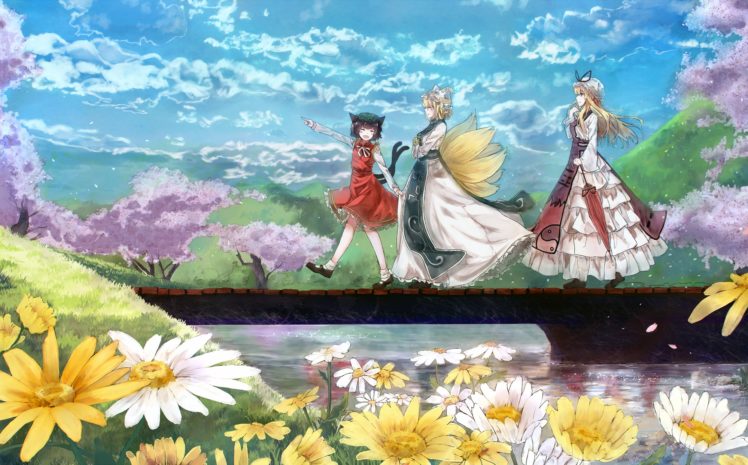 touhou, Chen, Flowers, Niiii7, Touhou, Water, Yakumo, Ran, Yakumo, Yukari HD Wallpaper Desktop Background