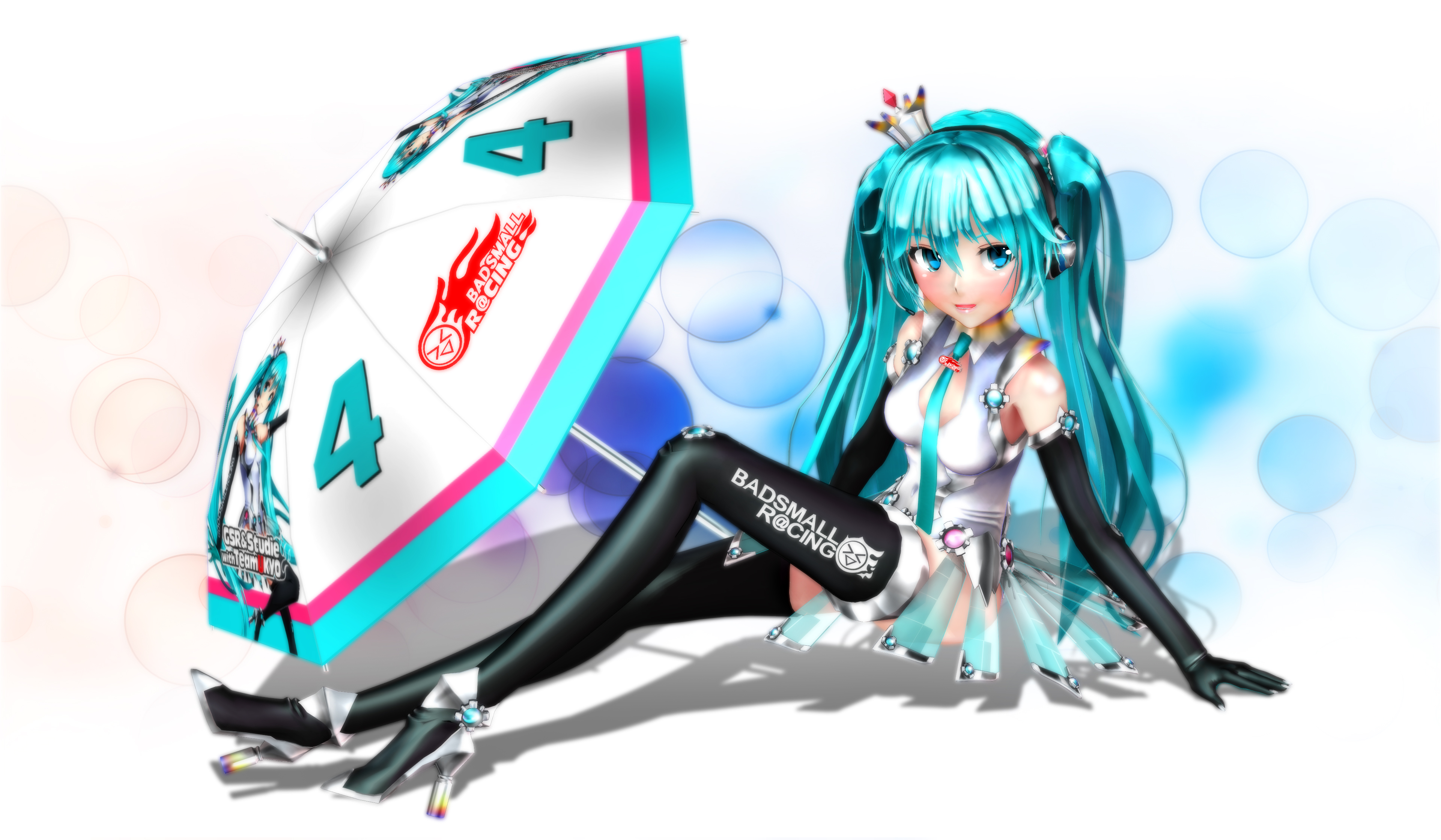 vocaloid, Aqua, Eyes, Aqua, Hair, Ektyr, Y, Hatsune, Miku, Thighhighs, Twintails, Umbrella Wallpaper