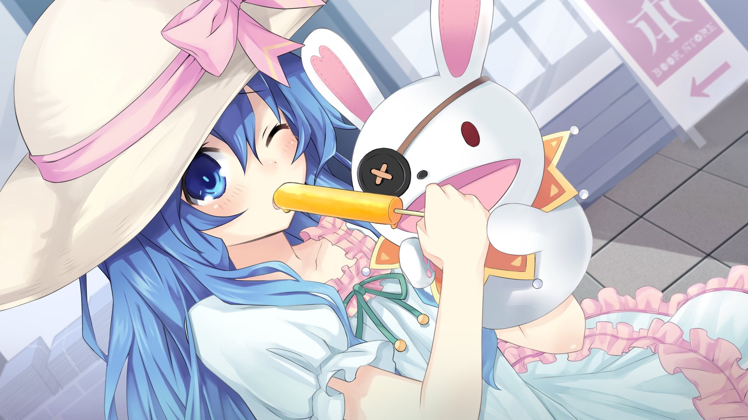 date, A, Live, Blue, Eyes, Blue, Hair, Bow, Bunny, Date, A, Live, Dress, Food, Hat, Ice, Cream, Puppet, Tagme, Wink, Yoshino,  date, A, Live Wallpaper