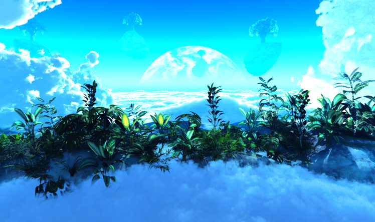 original, 3d, Clouds, Grass, Moon, Original, Scenic, Sky, Tree, Y k HD Wallpaper Desktop Background