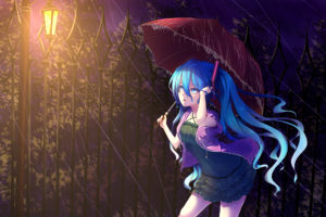 vocaloid, Hatsune, Miku, Umbrella, Rain, Mood, Drops