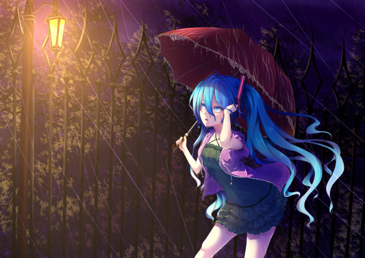 vocaloid, Hatsune, Miku, Umbrella, Rain, Mood, Drops HD Wallpaper Desktop Background