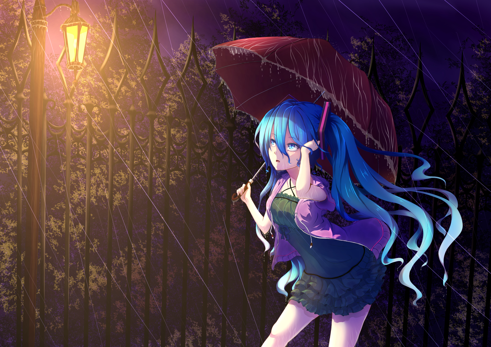 vocaloid, Hatsune, Miku, Umbrella, Rain, Mood, Drops Wallpaper