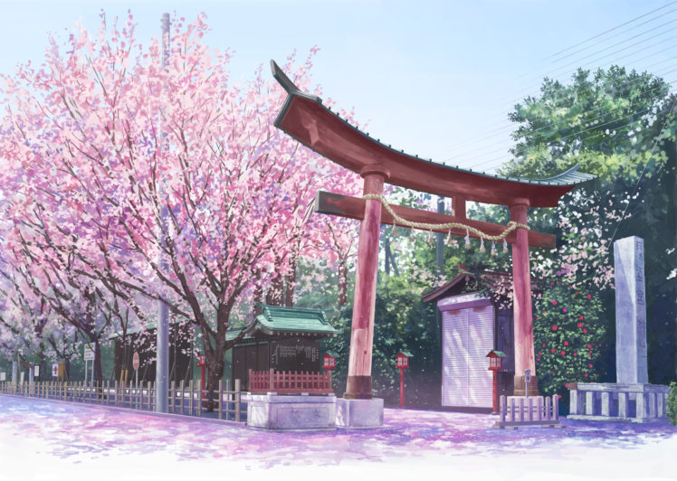 original, Cherry, Blossoms, Isou, Nagi, Scenic, Torii HD Wallpaper Desktop Background