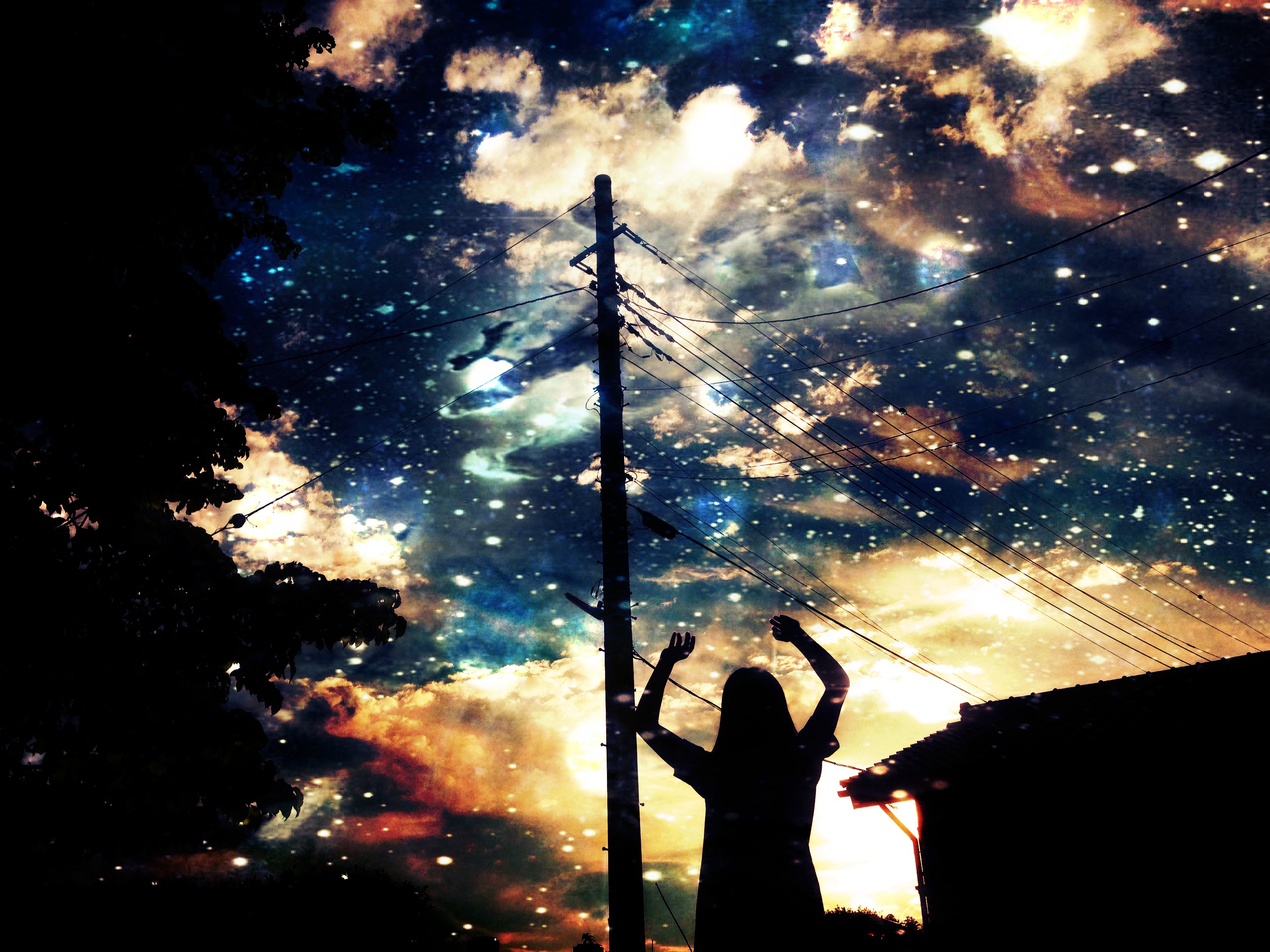 original, Asuka, Scenic, Silhouette, Stars Wallpaper