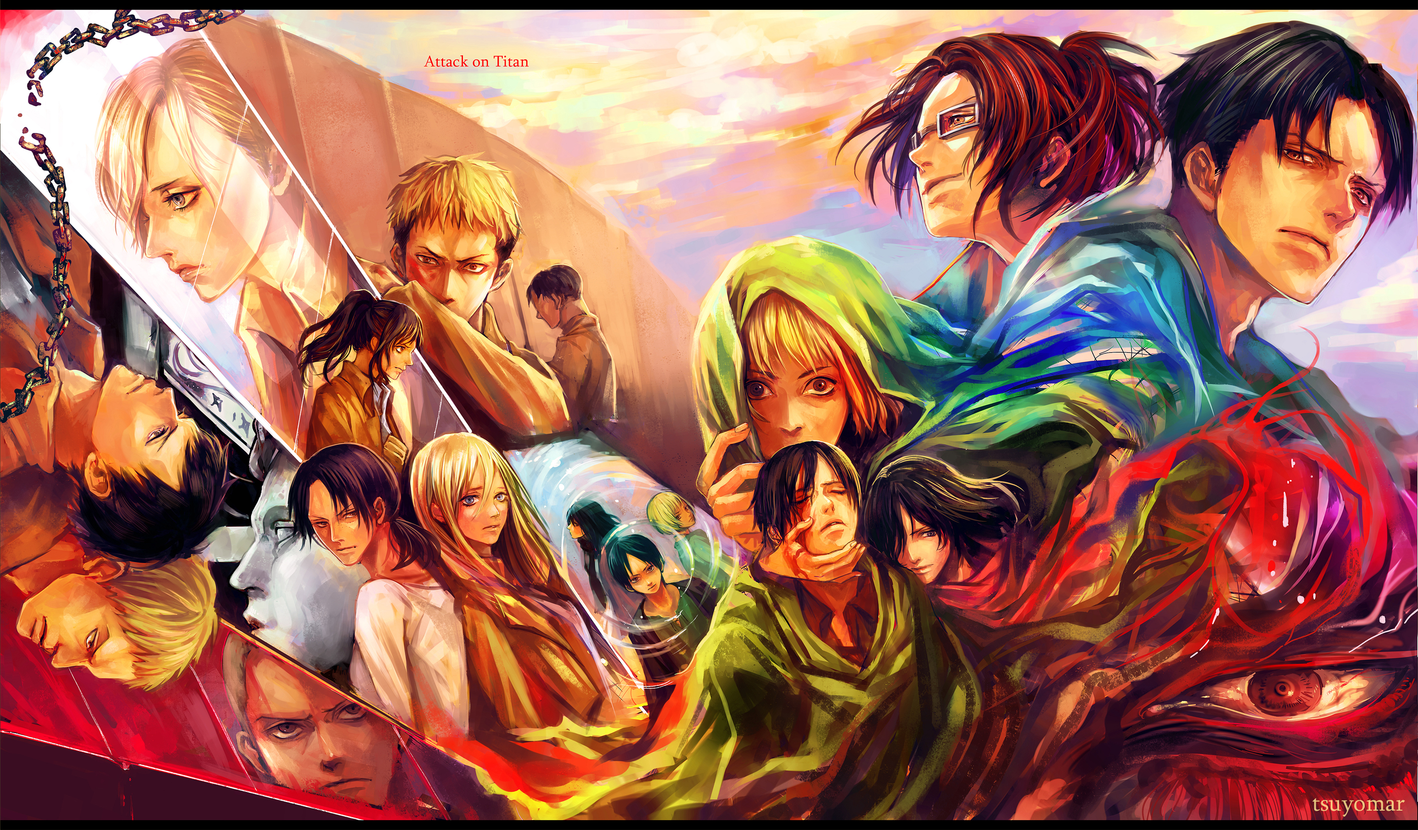 shingeki, No, Kyojin, Armin, Arlert, Bertholt, Fubar, Chain, Christa, Renz, Eren, Jaeger, Hanji, Zoe, Marco, Bodt, Reiner, Braun, Rivaille, Sasha, Browse, Sword, Tsuyomaru, Weapon Wallpaper